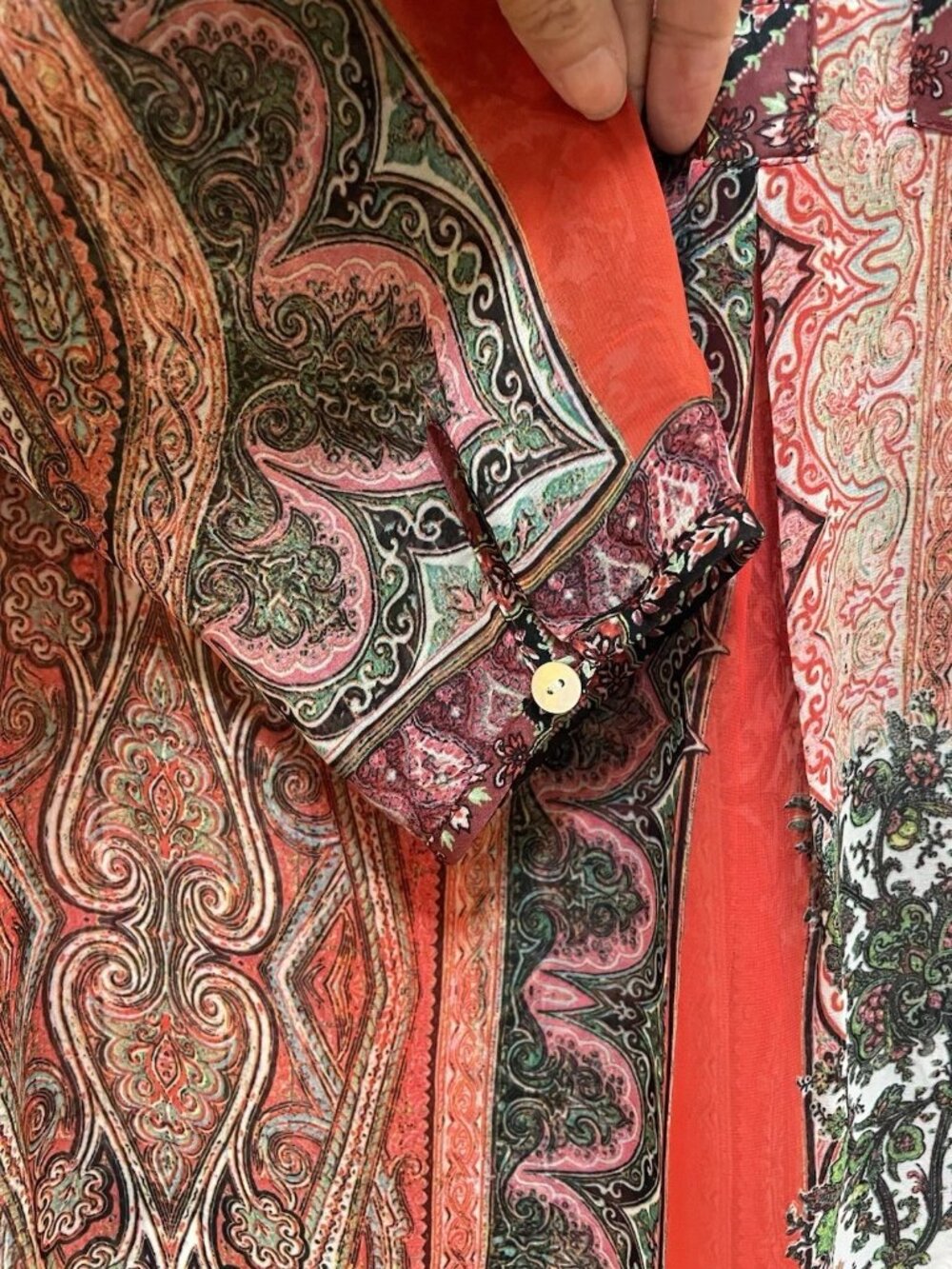 FIG & FLOWER ANTHROPOLOGIE Multicolor Sheer Boho 3/4 Length Tunic Shirt Sz L - Picture 5 of 8